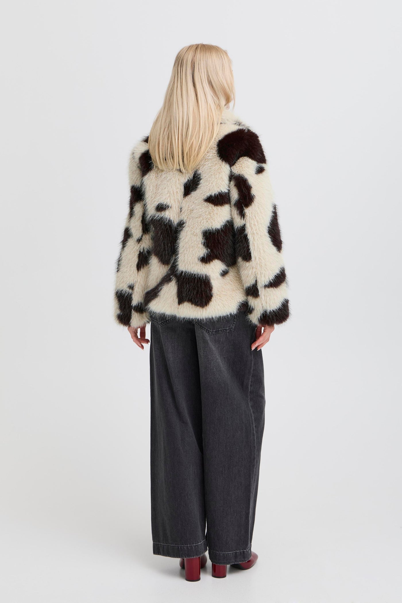 Byoung Cow Print Furry Coat