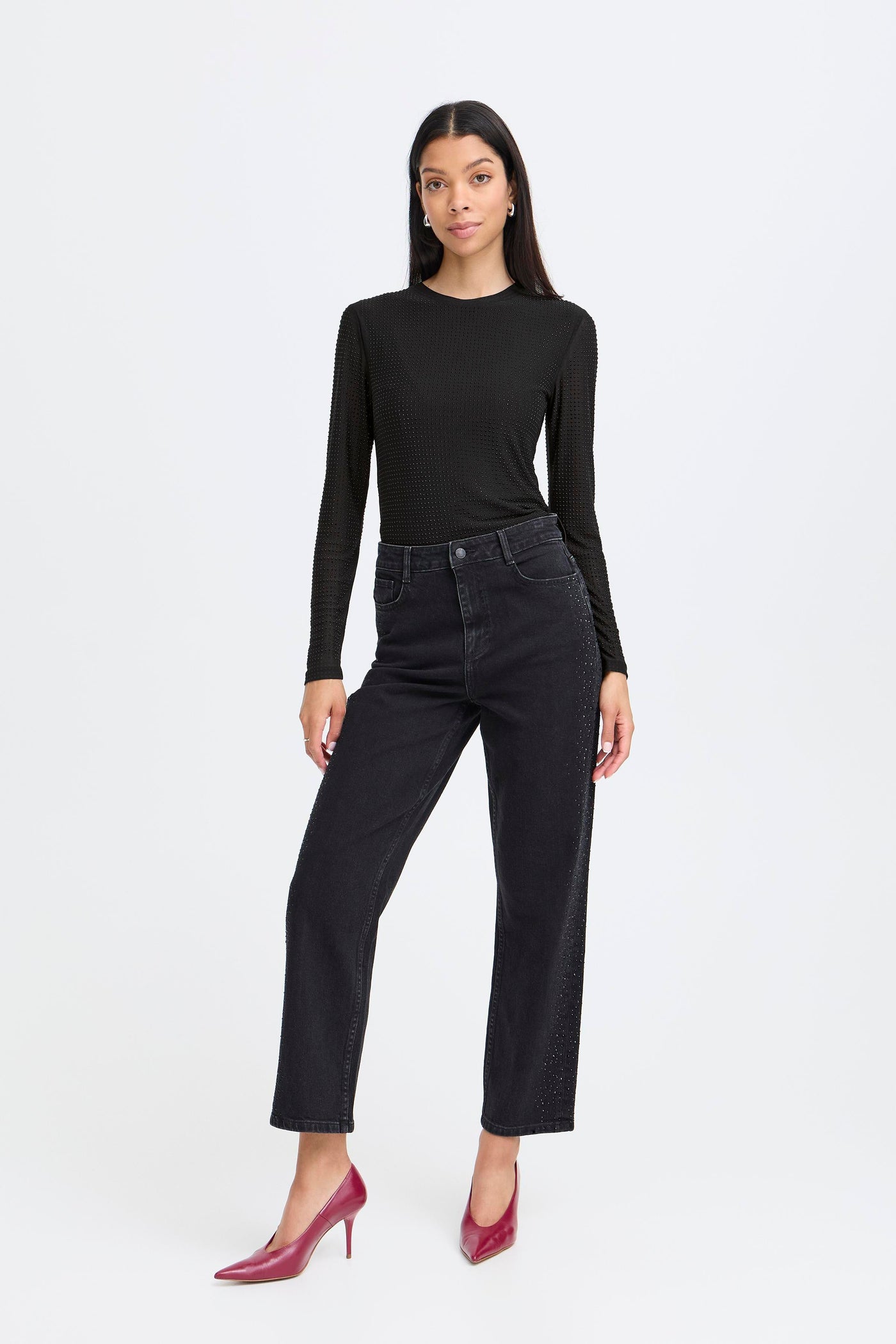 Byoung Black Gem Mesh Top