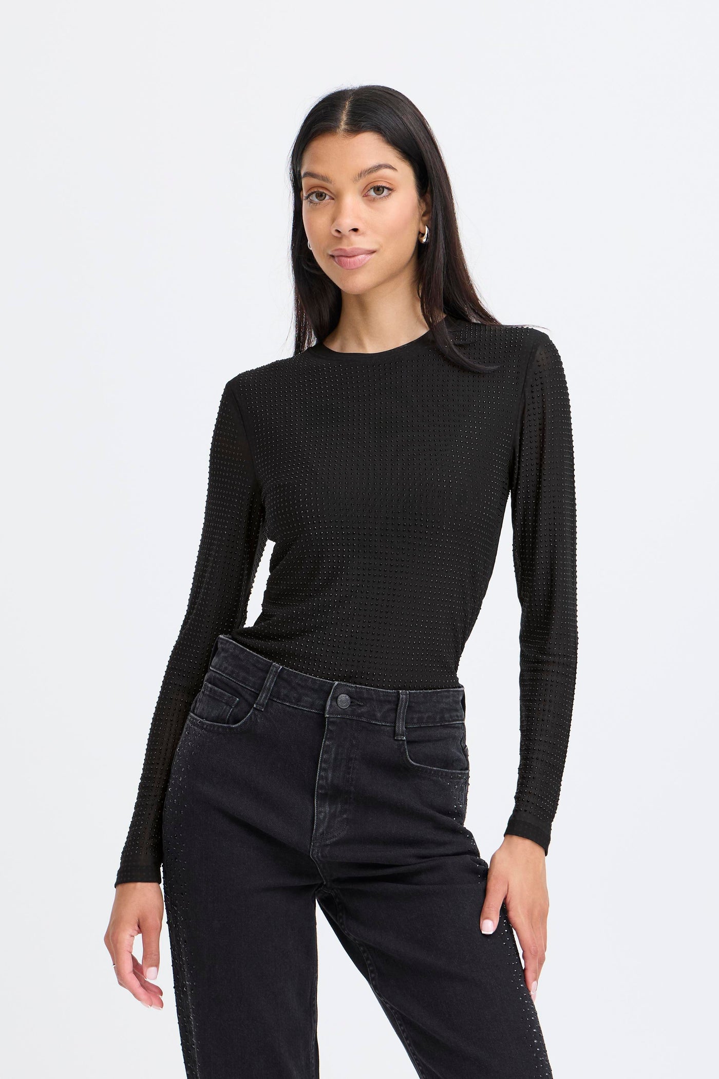 Byoung Black Gem Mesh Top