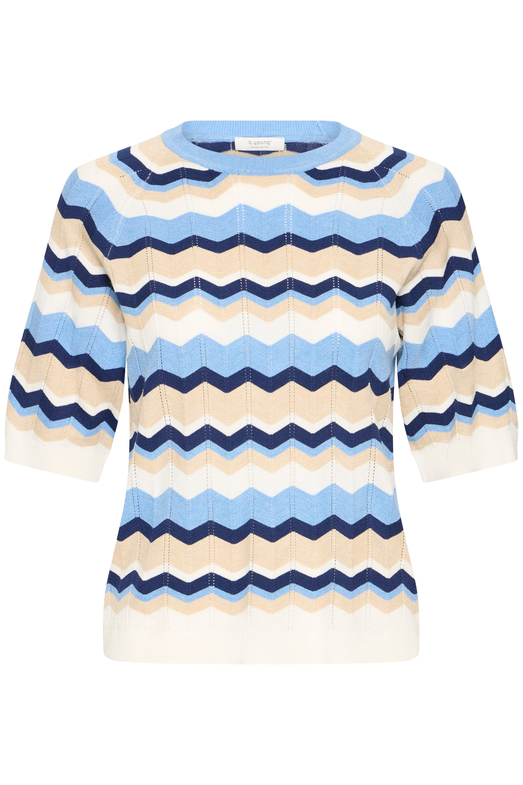Byoung Blue Stripe Pointelle Round Neck