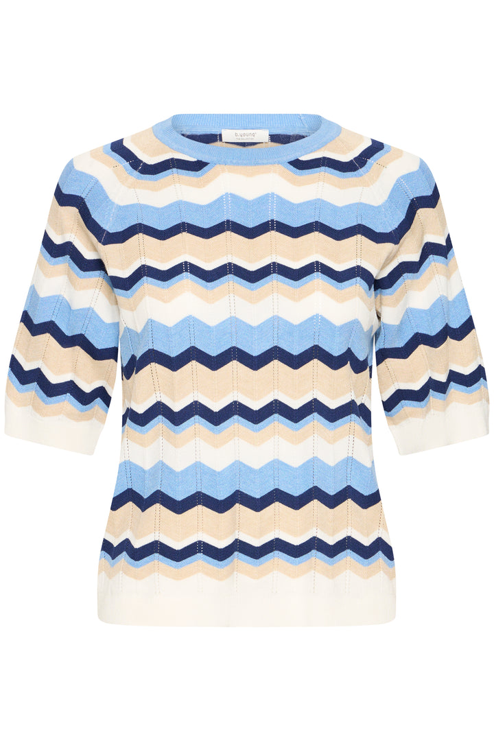 Byoung Blue Stripe Pointelle Round Neck