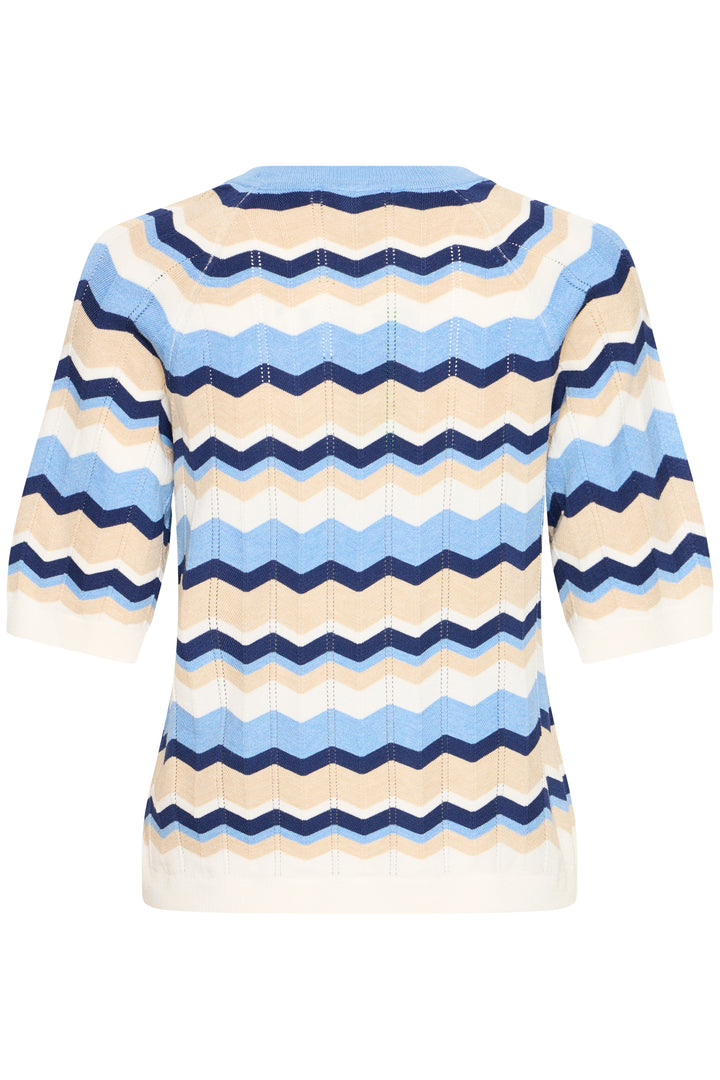 Byoung Blue Stripe Pointelle Round Neck