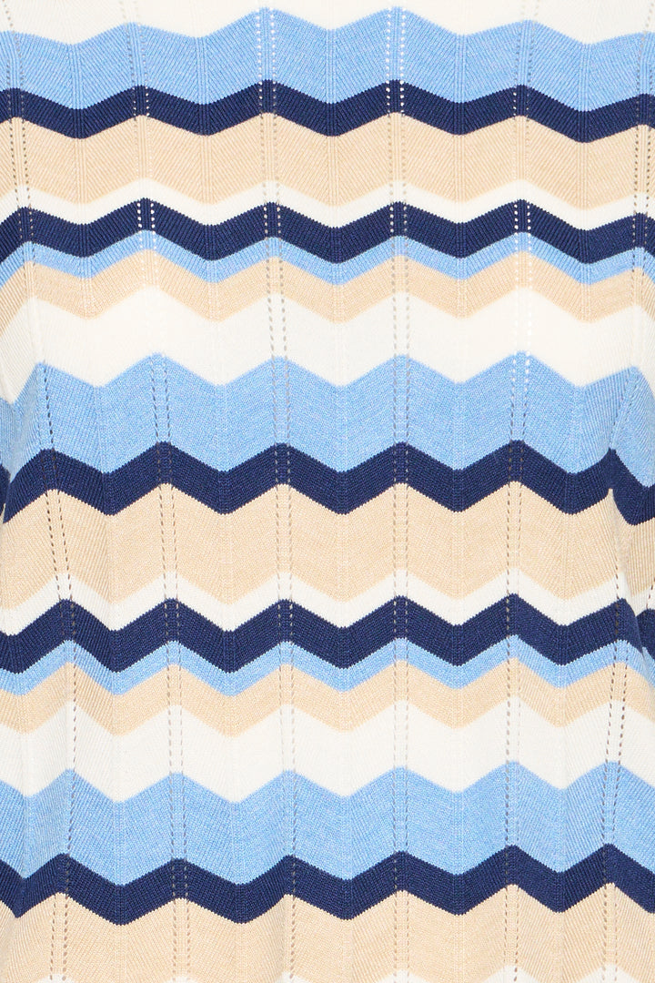 Byoung Blue Stripe Pointelle Round Neck