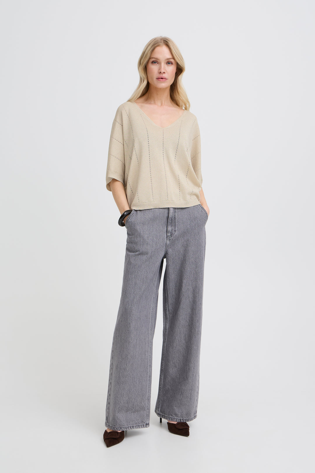 Byoung Gold Lurex Mobbe V Neck