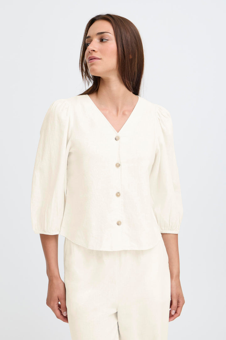 Byoung Cream Puff Sleeve Linen Top