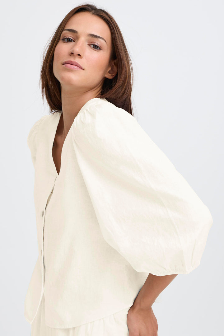 Byoung Cream Puff Sleeve Linen Top