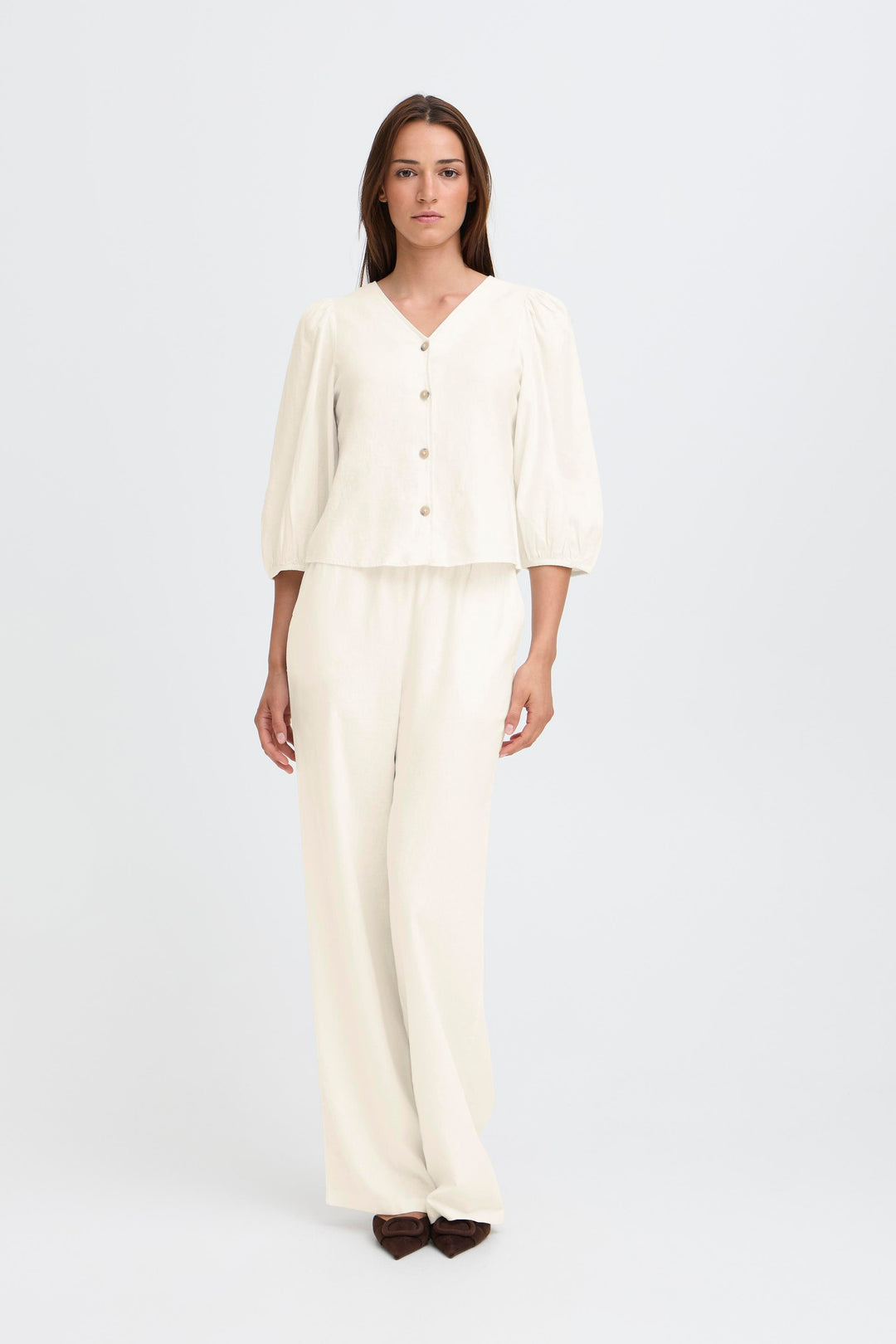 Byoung Cream Puff Sleeve Linen Top