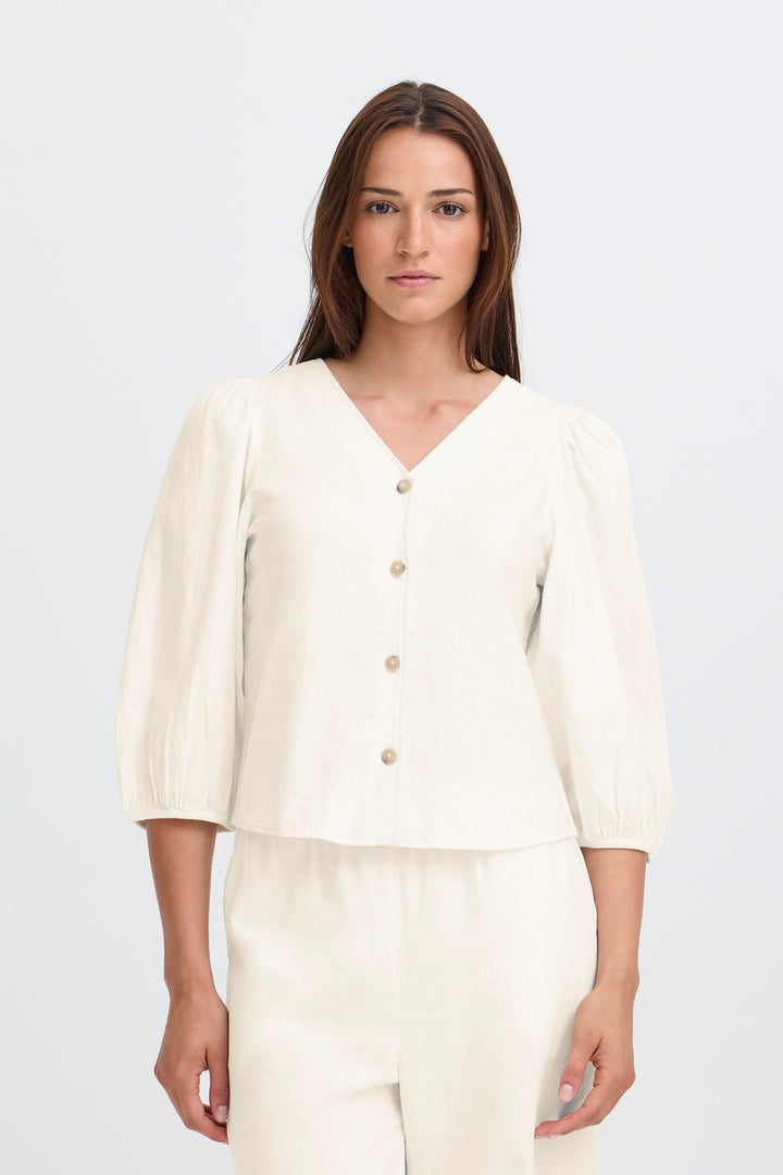 Byoung Cream Puff Sleeve Linen Top