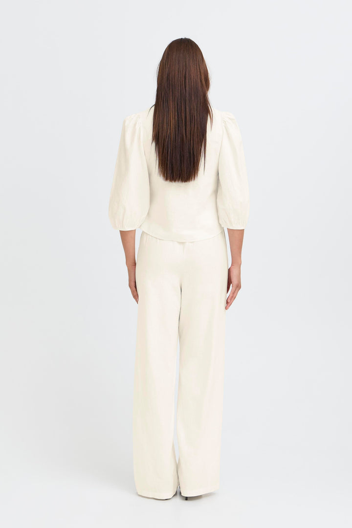Byoung Cream Puff Sleeve Linen Top
