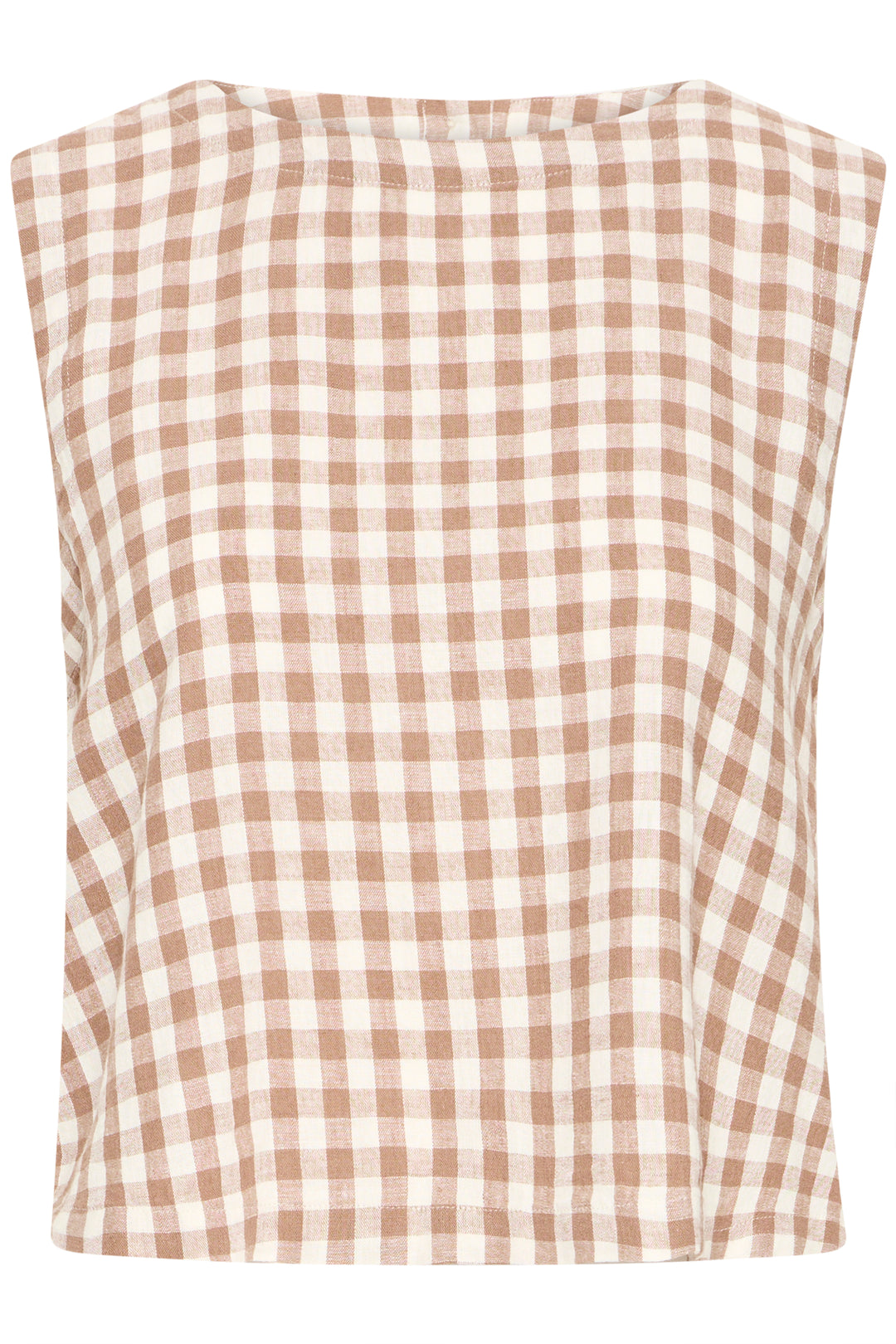 Byoung Linen Blend Check Mocha Top