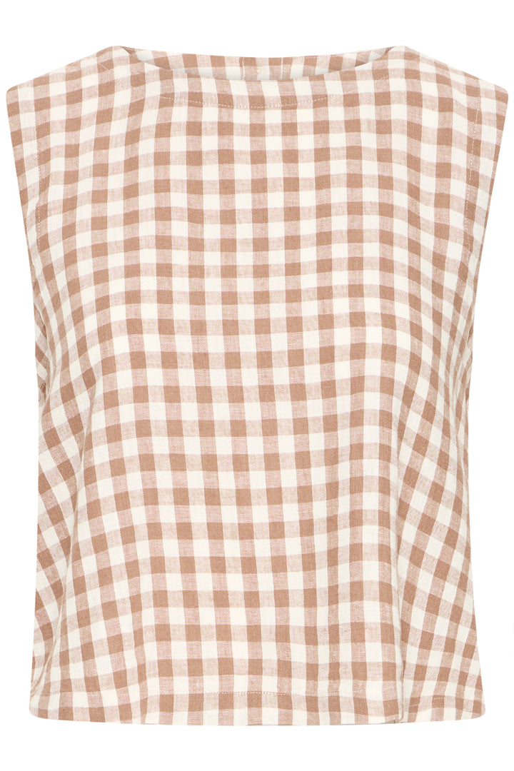 Byoung Linen Blend Check Mocha Top