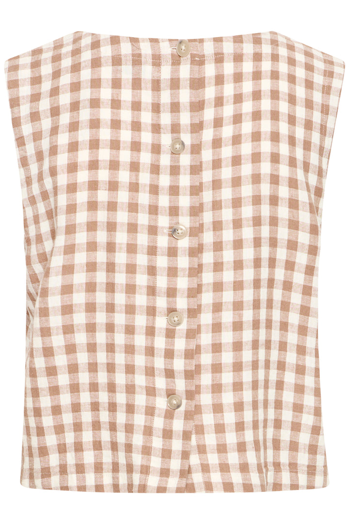 Byoung Linen Blend Check Mocha Top