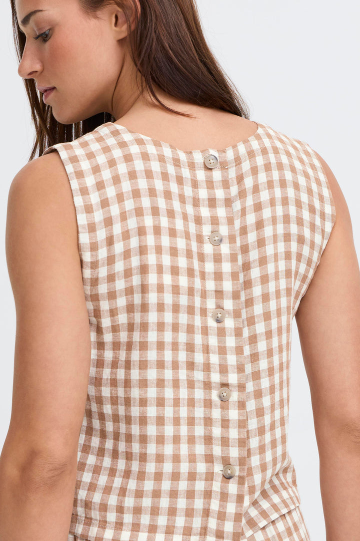 Byoung Linen Blend Check Mocha Top