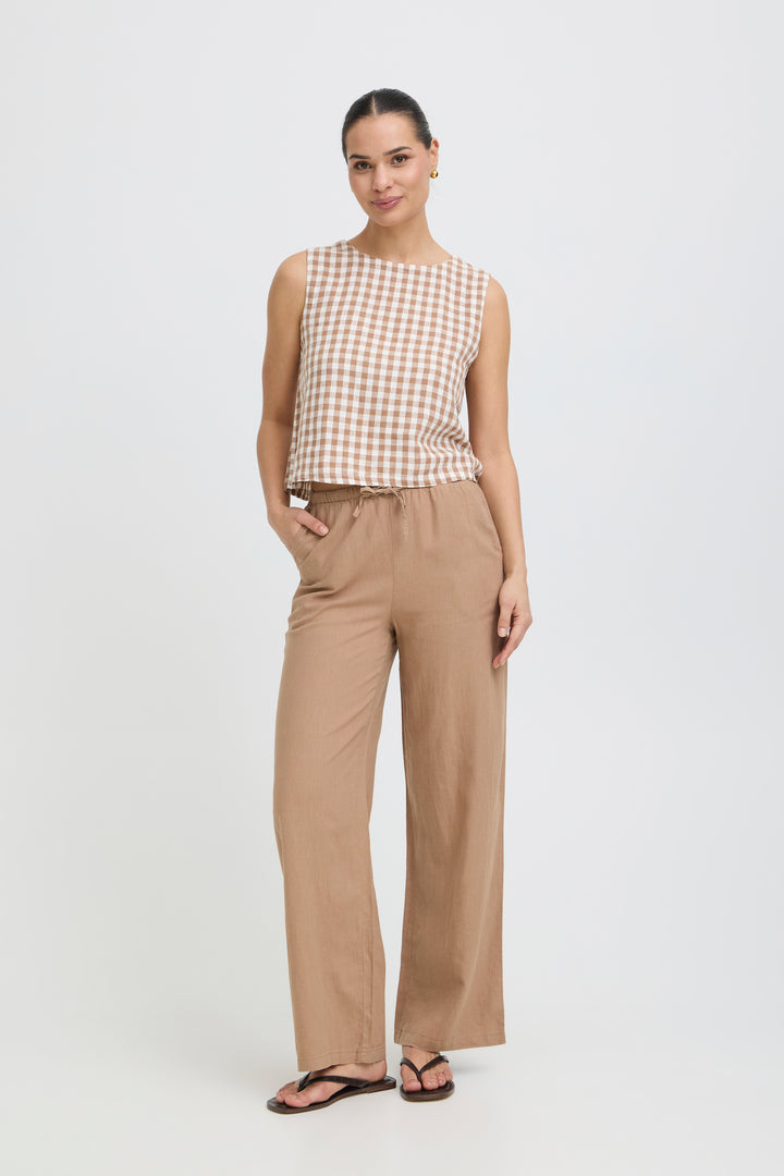 Byoung Linen Blend Check Mocha Top