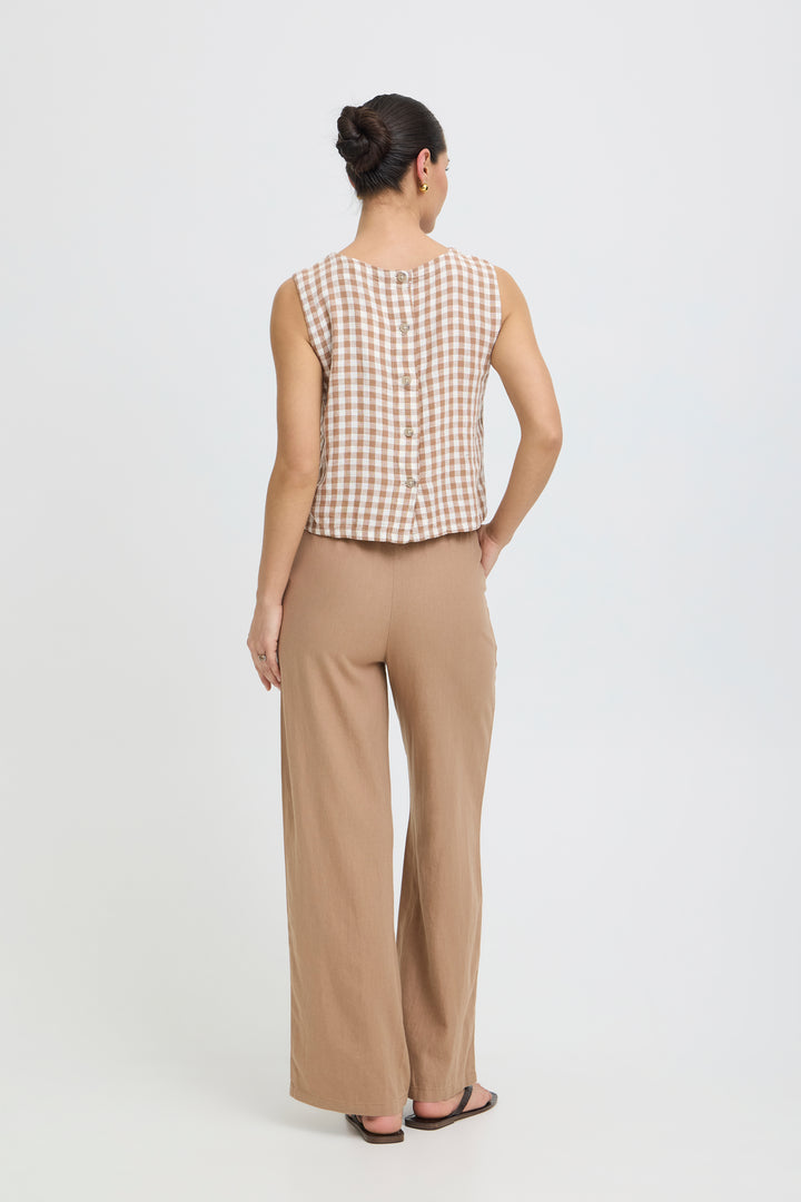 Byoung Linen Blend Check Mocha Top