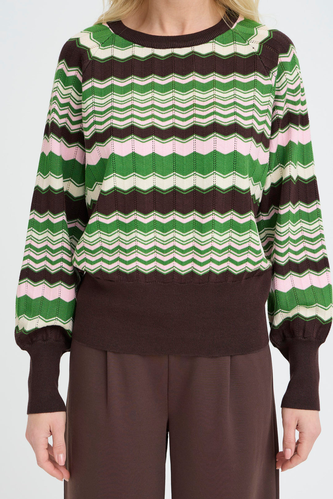 Byoung Green Zig Zag Pointelle Jumper
