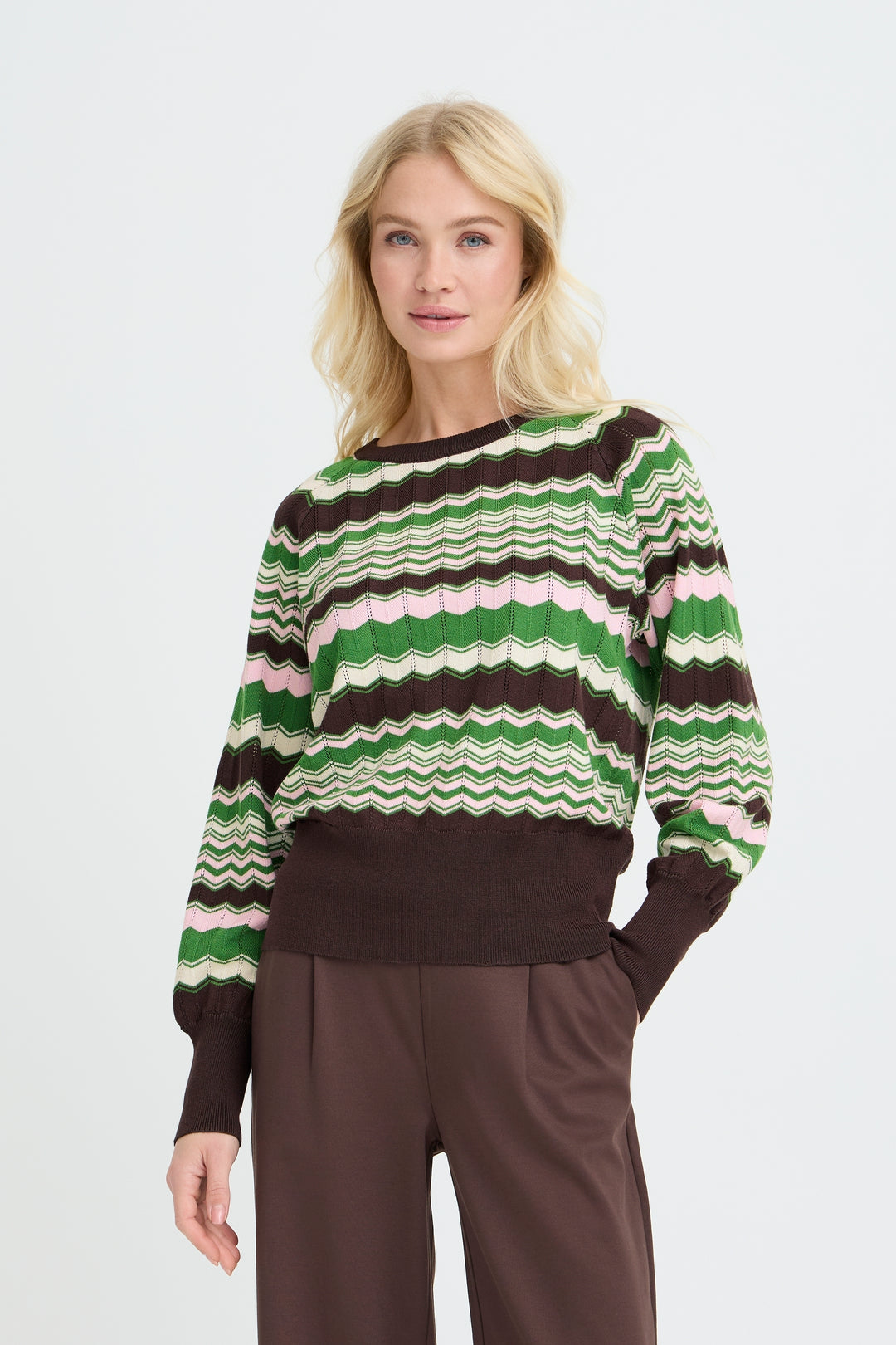 Byoung Green Zig Zag Pointelle Jumper