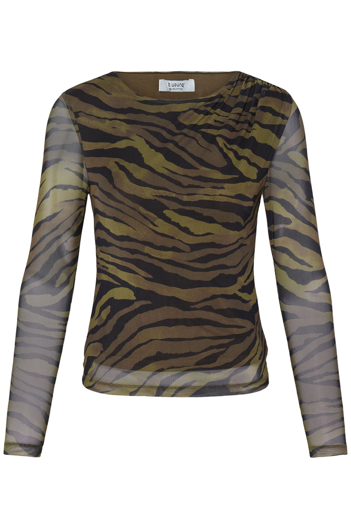 Byoung Khaki Zebra Toa Mesh Top