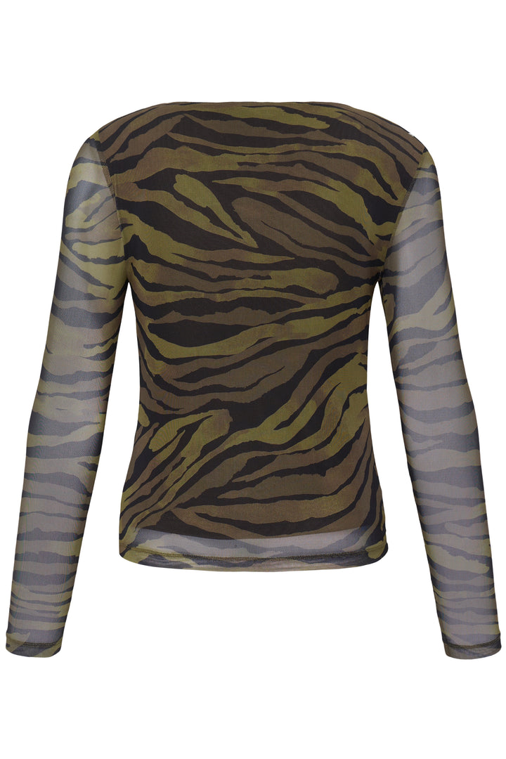 Byoung Khaki Zebra Toa Mesh Top