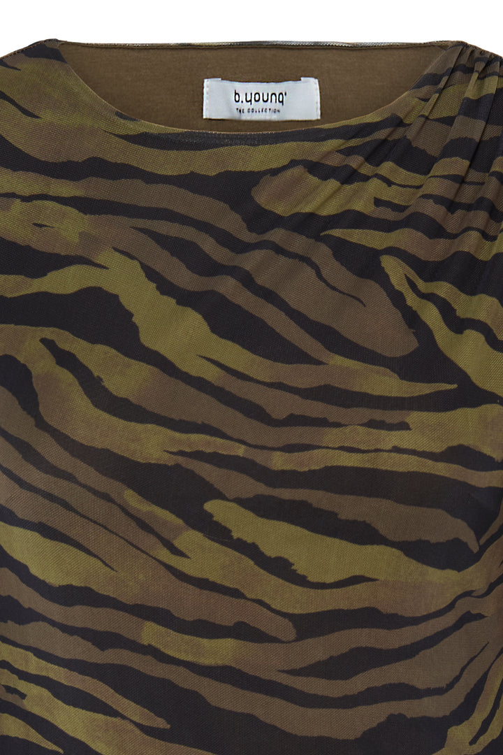 Byoung Khaki Zebra Toa Mesh Top