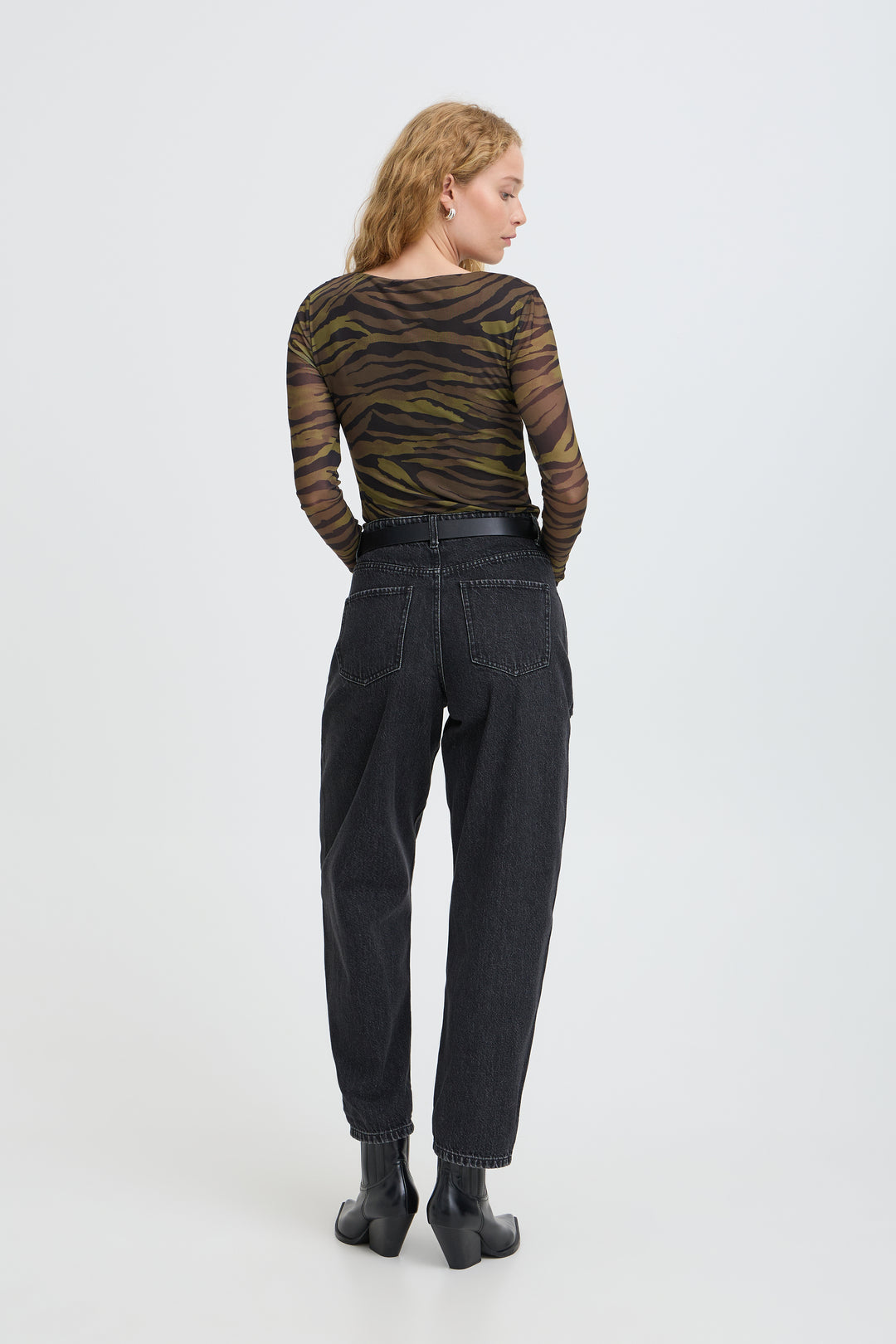 Byoung Khaki Zebra Toa Mesh Top