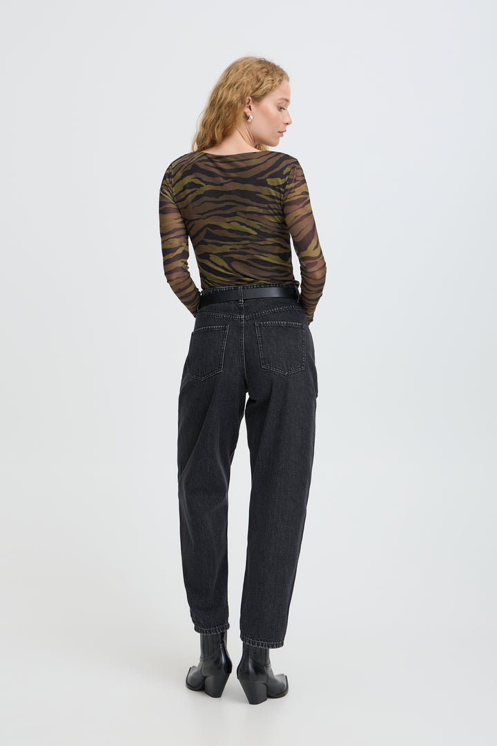Byoung Khaki Zebra Toa Mesh Top