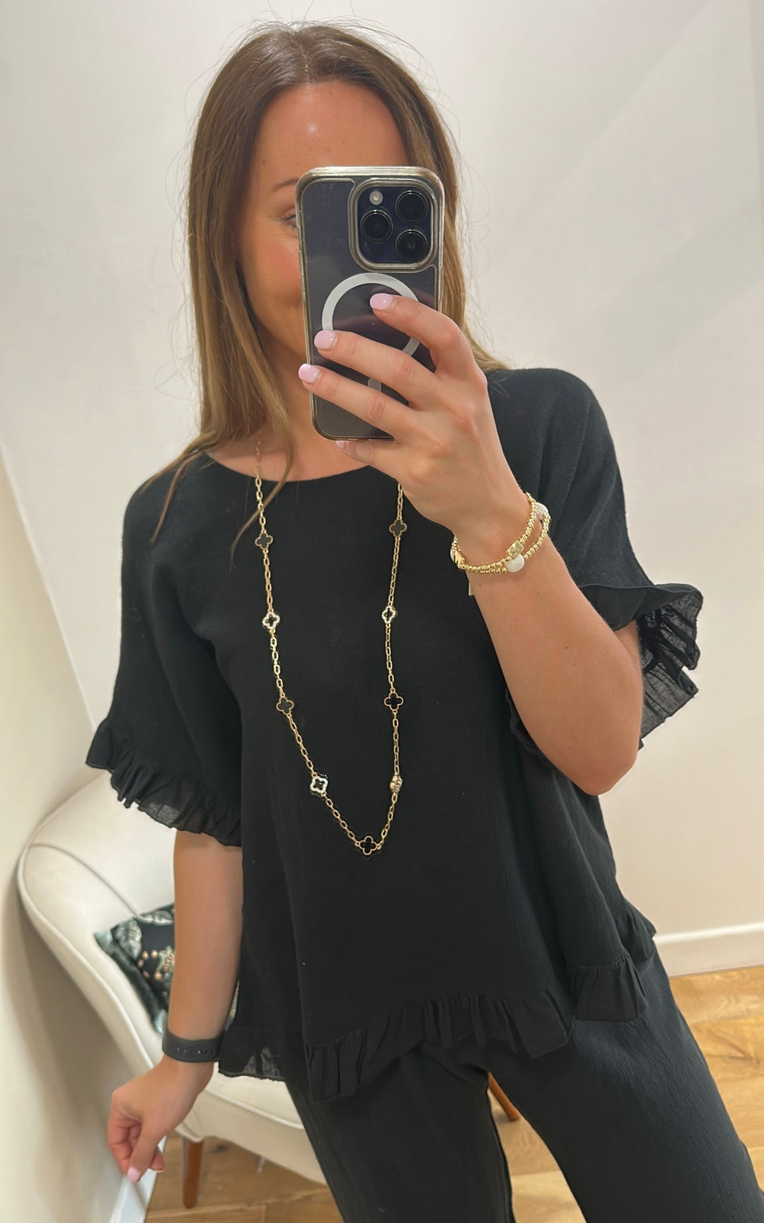 Black Waffle Frill Top