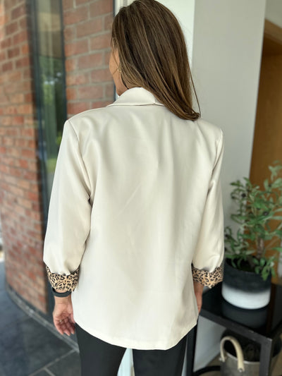 Cream Leopard Cuff Blazer