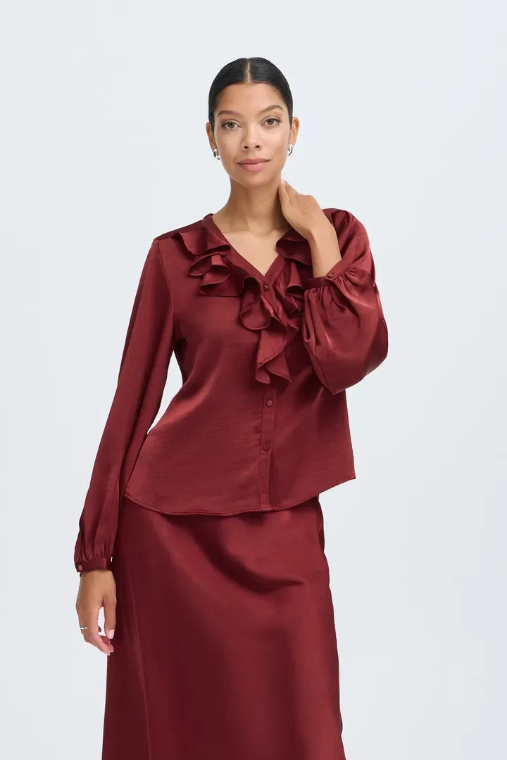 BYoung Red Isa Satin Blouse