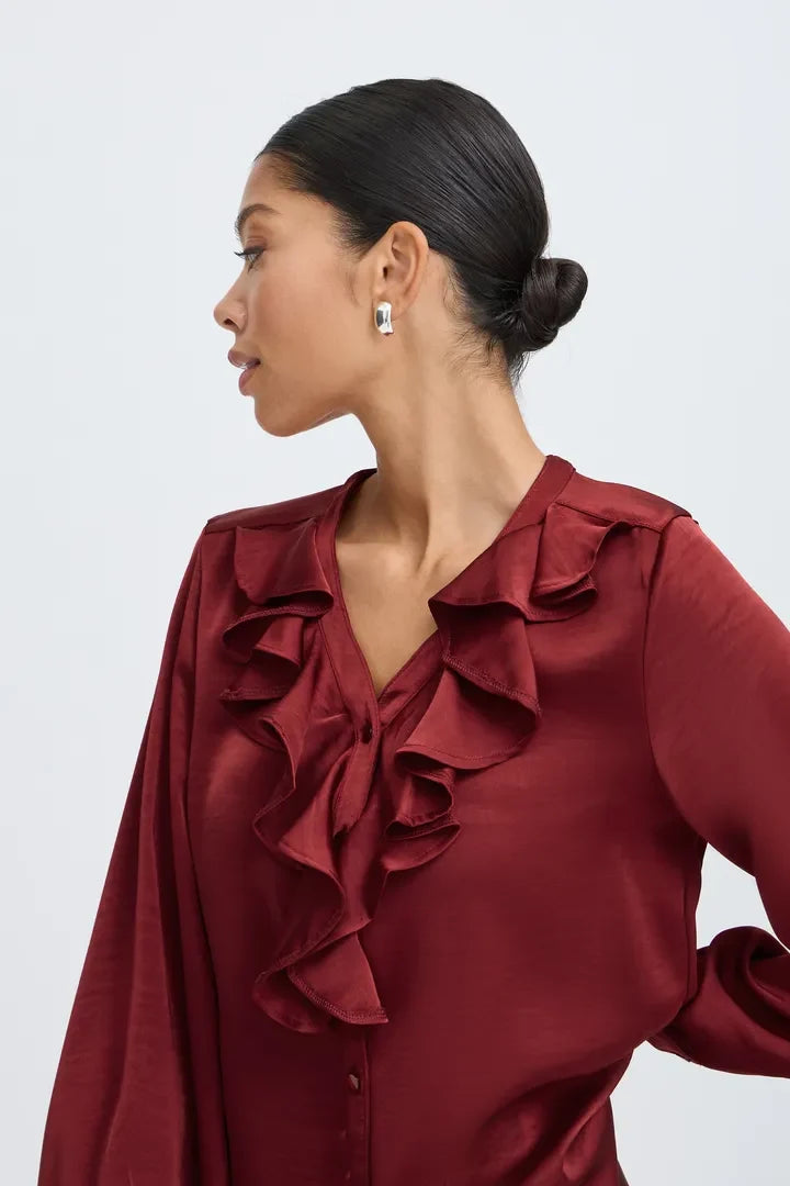 BYoung Red Isa Satin Blouse