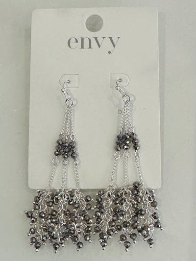 Silver Gem Tassel Drop Earrings