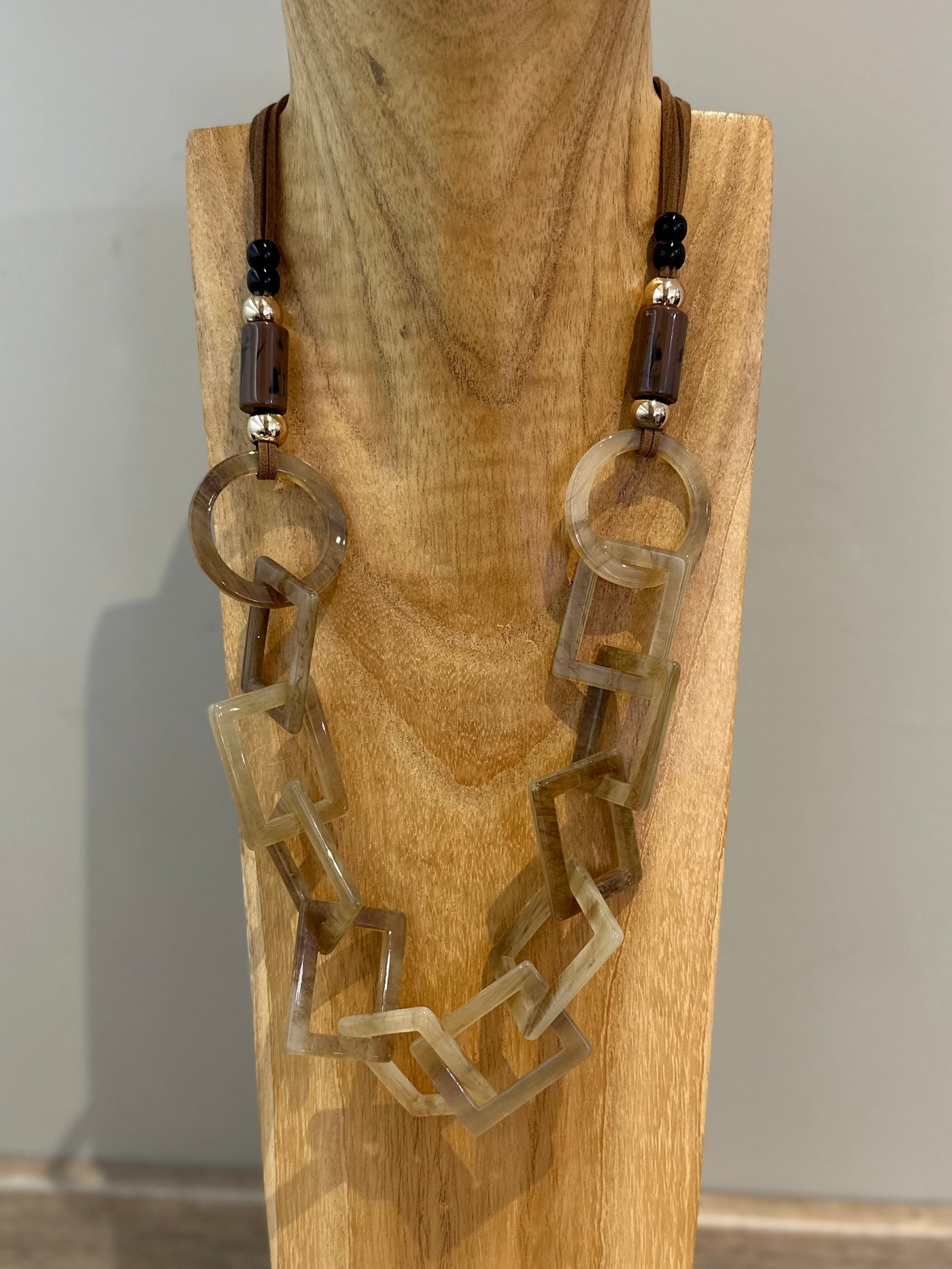 Tan & Sand Cord & Resin Necklace