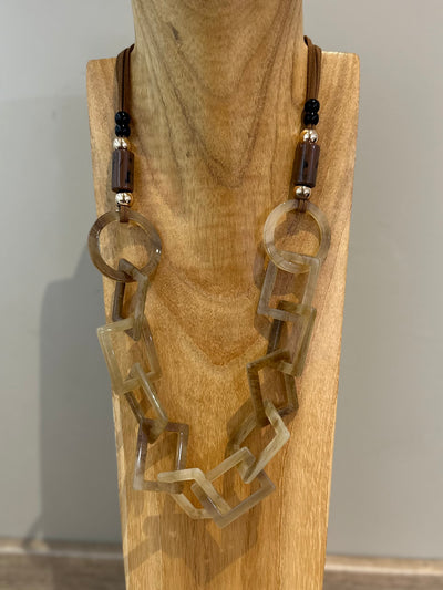 Tan & Sand Cord & Resin Necklace