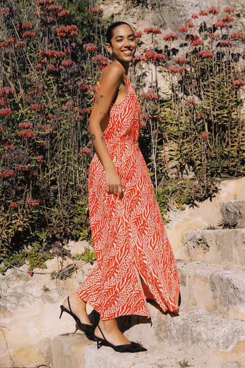 Byoung Orange Nature Print Dress