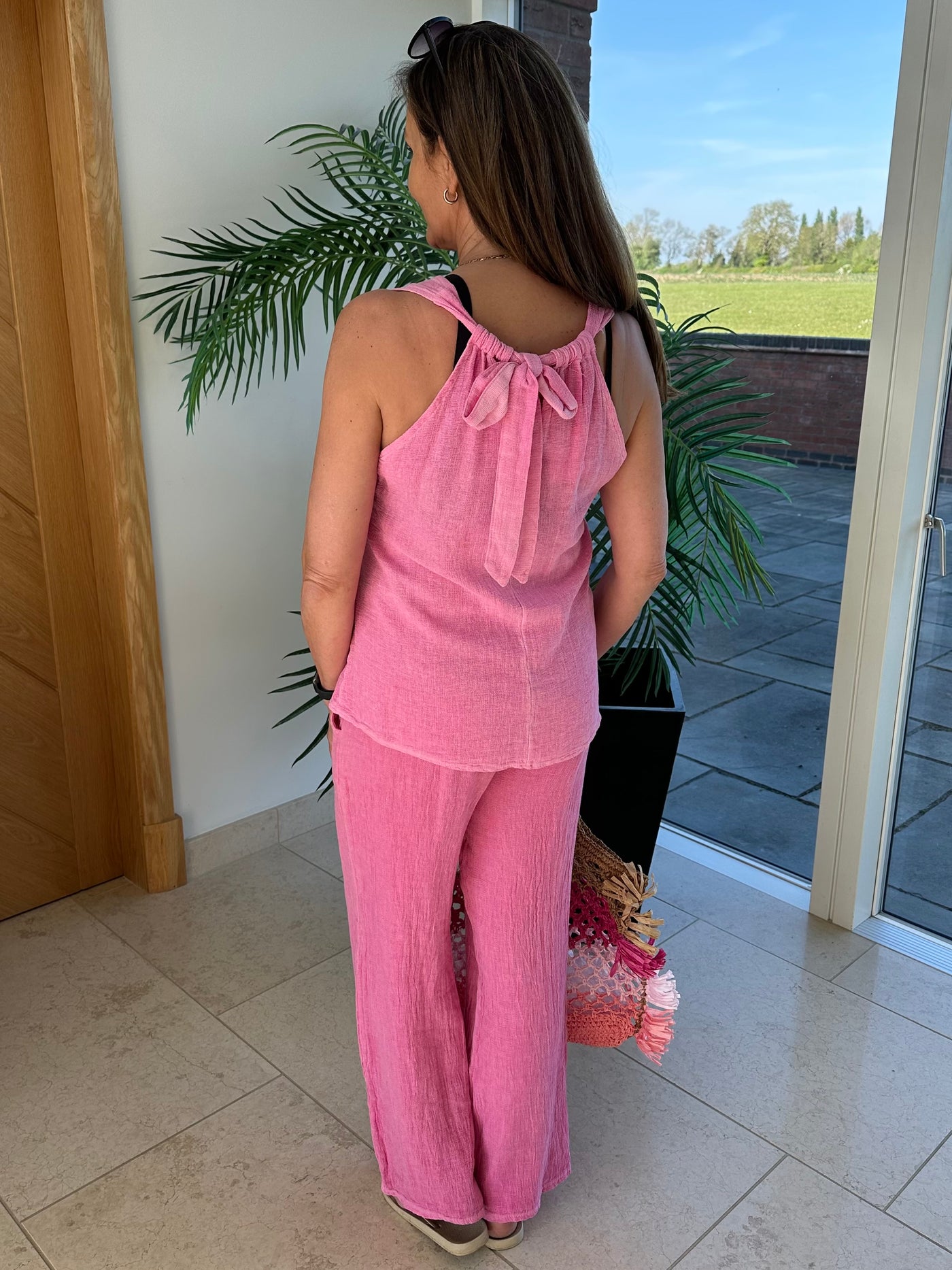 Fuschia Pink Linen Mix Top