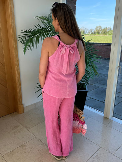 Fuschia Pink Linen Mix Top