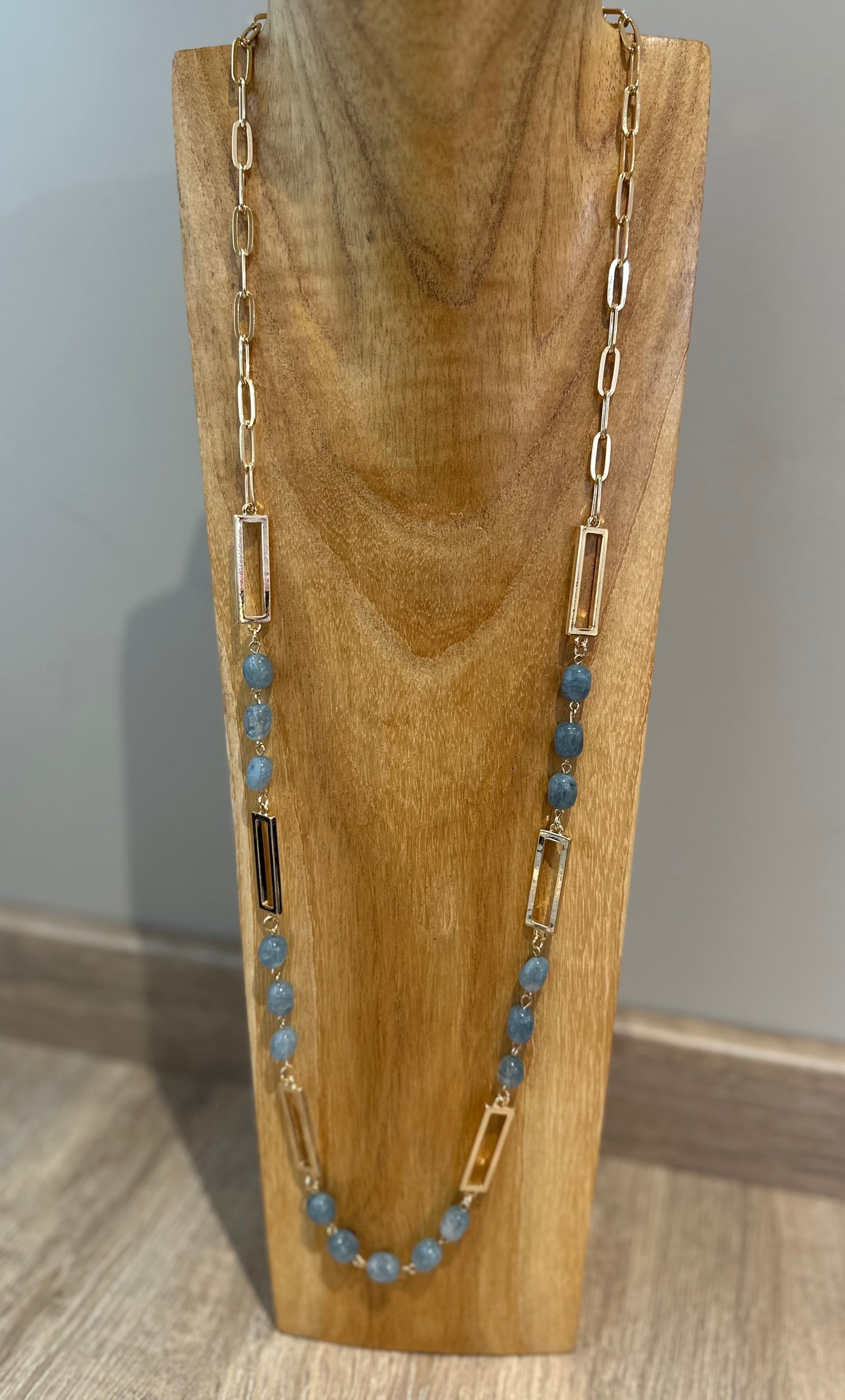 Gold & Blue Rectangle Link Necklace