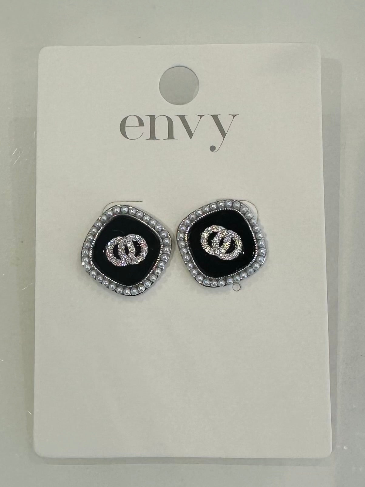 Silver, Black & Pearl Link Stud Earrings