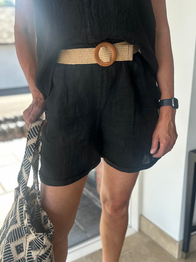 Black Linen Shorts With Belt