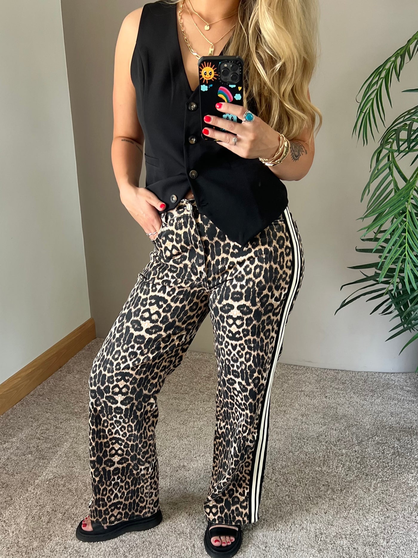 Leopard & Stripe Stretchy Jeans