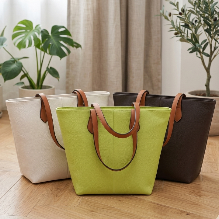 Faux Leather Mid-Size Tote Bag