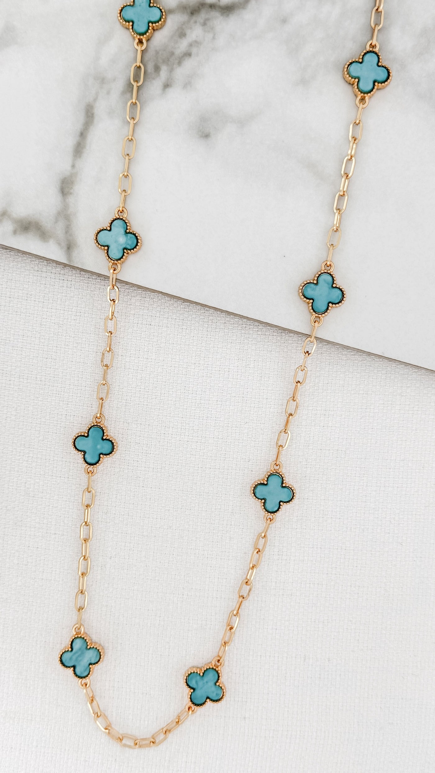 Gold & Turquoise Clover Long Necklace
