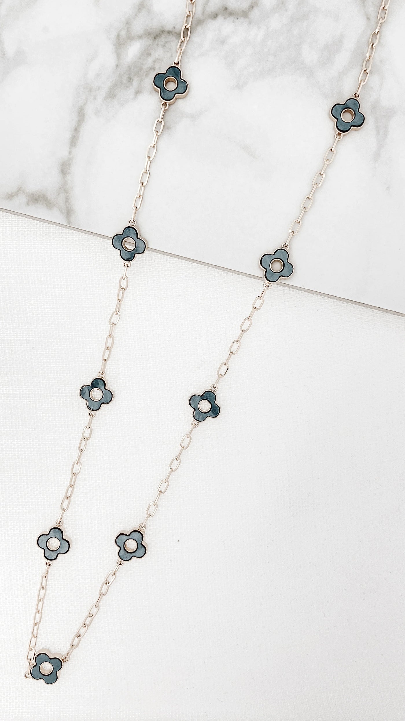 Gold & Grey Clover Long Necklace