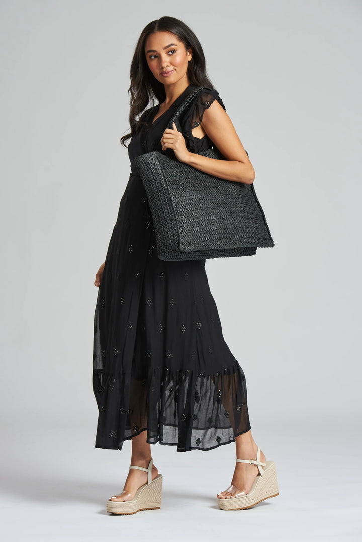 Black Woven Straw Tote Bag