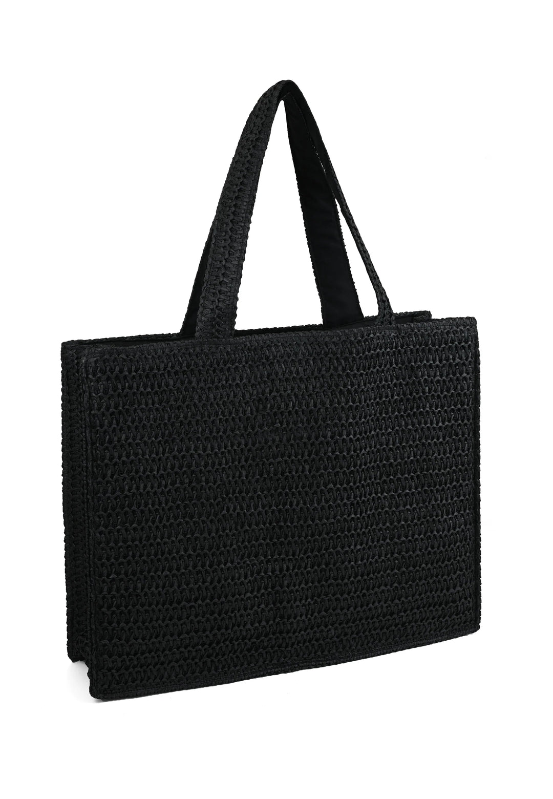Black Woven Straw Tote Bag