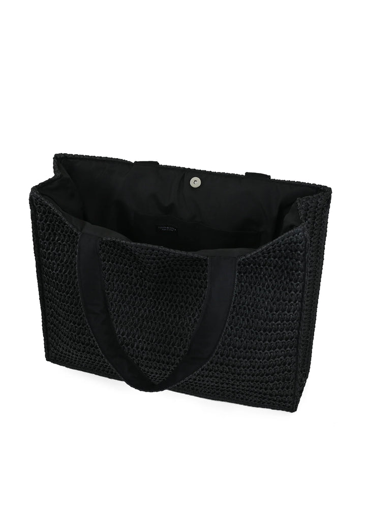 Black Woven Straw Tote Bag