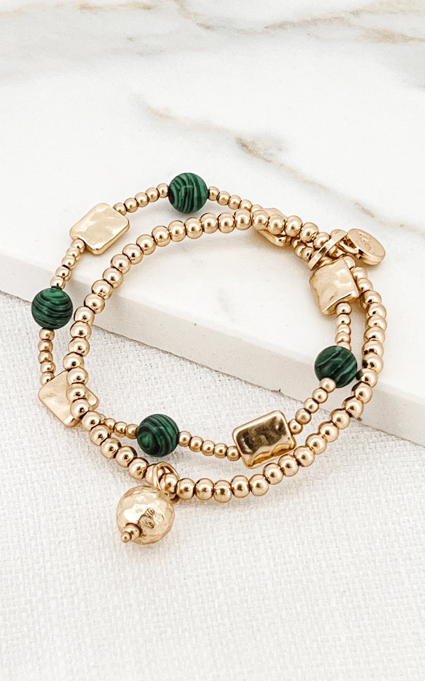 Green & Gold Hammered Squares Bracelet