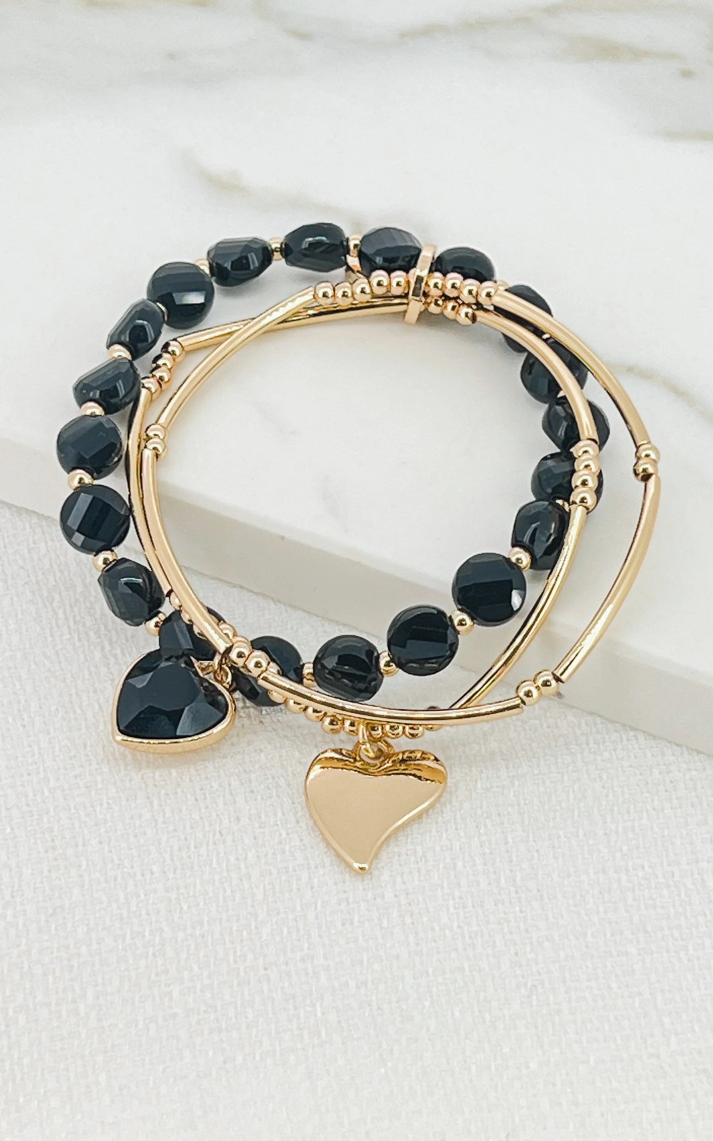 Gold & Black Crystal Heart Bracelet