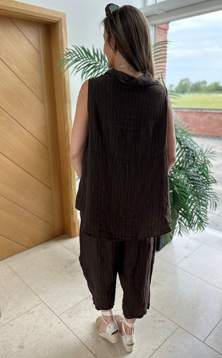 Chocolate Pinstripe Linen Hi Low Top