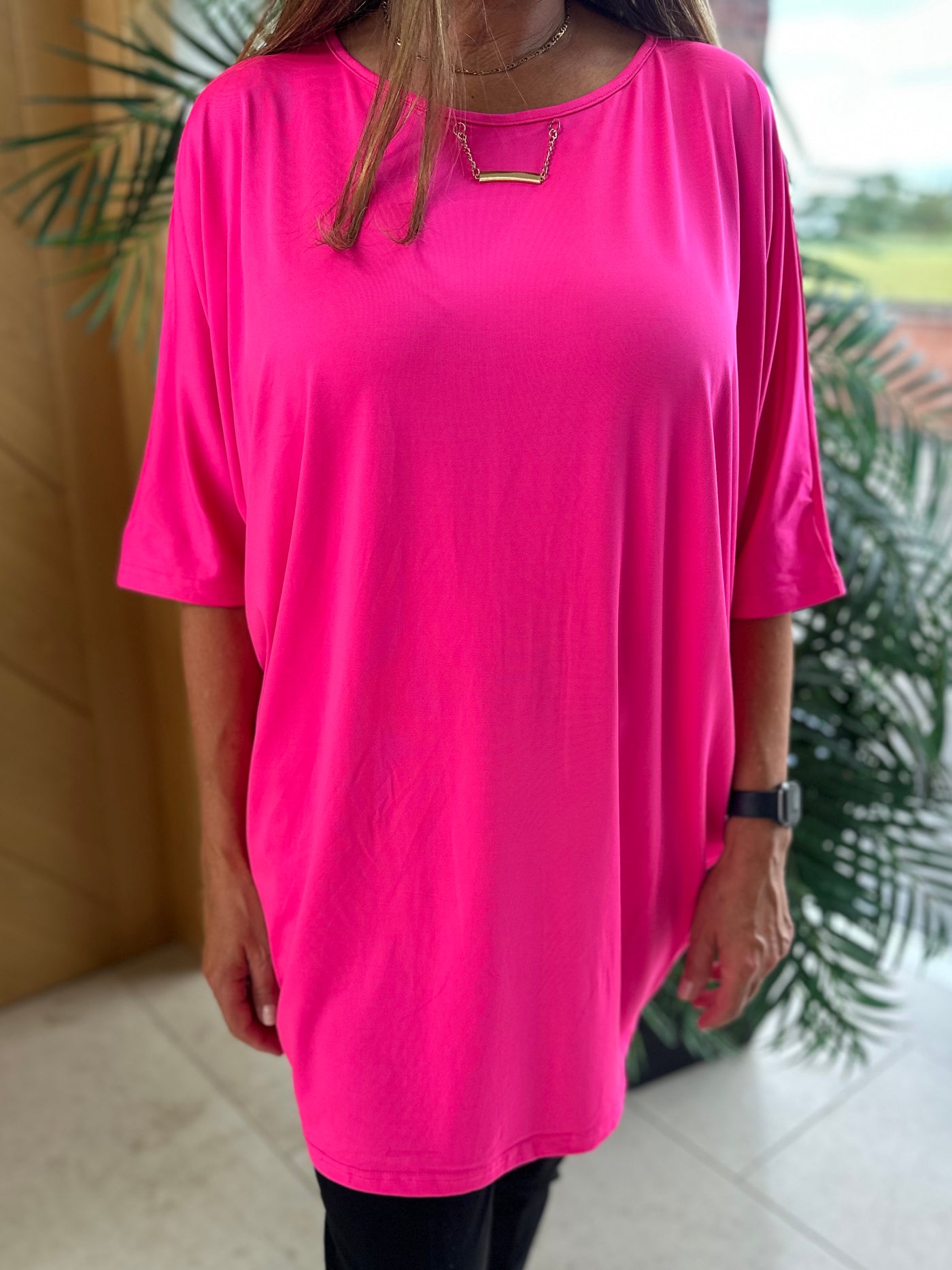 Bright Pink Longline Batwing Top